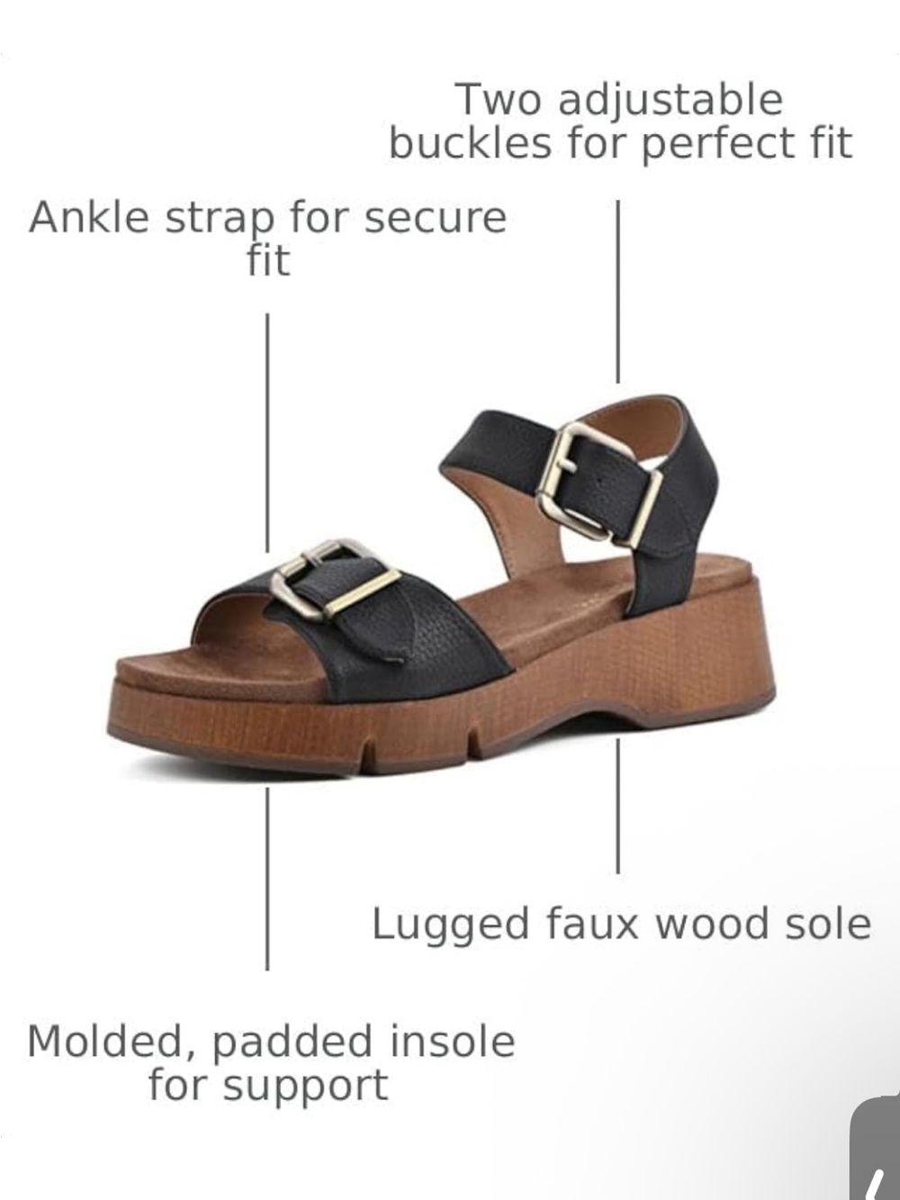 White Mountain Women's Black Buckle Platform Sandal - Picture 3 of 10